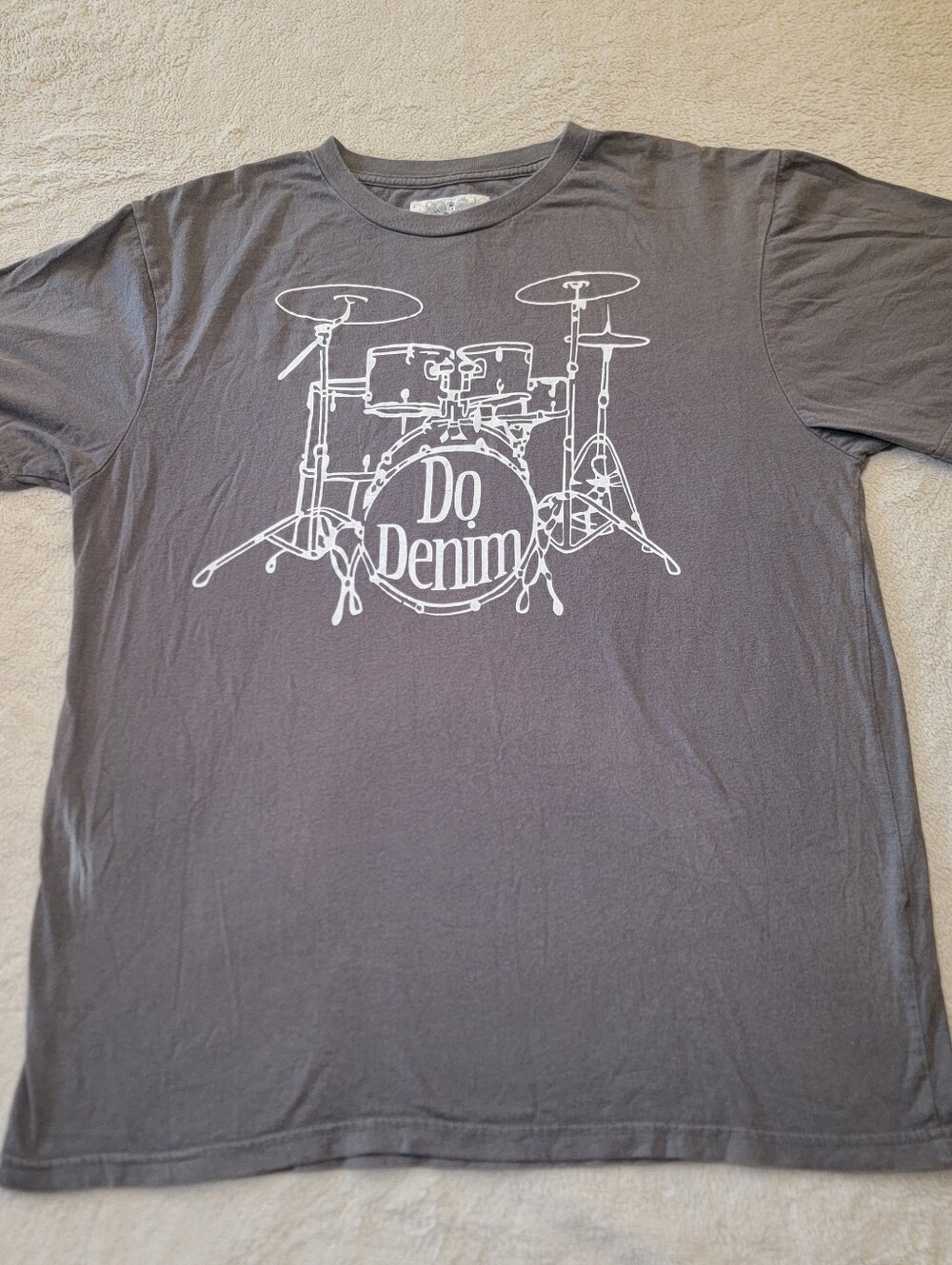 Vintage Y2K Do Denim Graphic Tee Men's XL Grey Drum Kit Skater Grunge T-Shirt